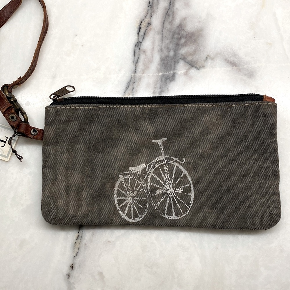 NWT Mona B Wristlet Lined Pouch Recycled Canvas bicycle